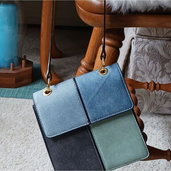 Multi-Color Blue Suede Shoulder Bag, Y2K Novelty Bag, Purse, Crossbody Bag - Picture 7 of 8